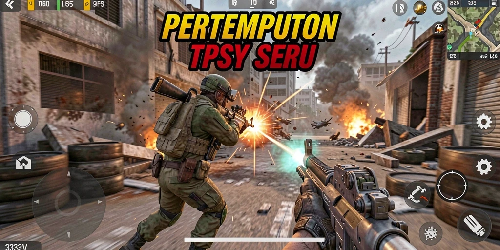 Screenshot utama menampilkan aksi pertempuran dalam game TPS 333V.