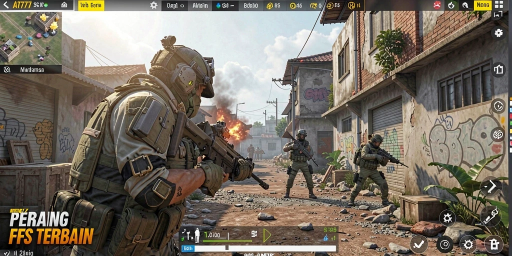 Screenshot AT777 menunjukkan intensitas pertempuran FPS yang mendebarkan.
