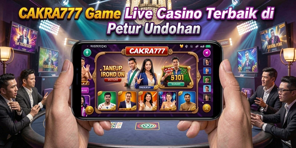 Screenshot utama CAKRA777 menampilkan dealer langsung yang sedang bermain di meja kasino.