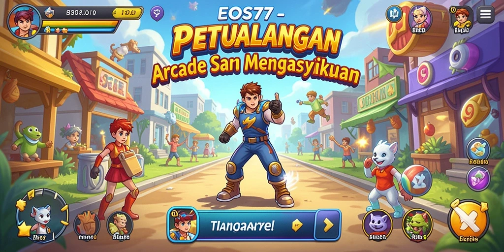 Screenshot menunjukkan aksi seru gameplay arcade EOS77.
