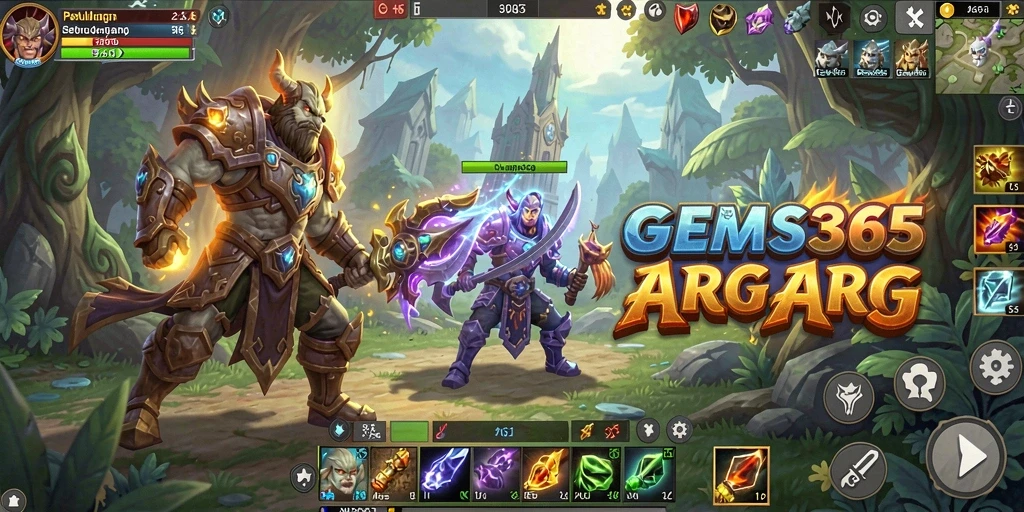 Screenshot menampilkan aksi pertempuran mendebarkan dalam GEMS365.