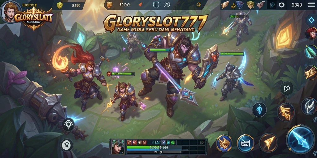 Screenshot gameplay <strong>GLORYSLOT777</strong> menampilkan pertarungan epik antar tim.