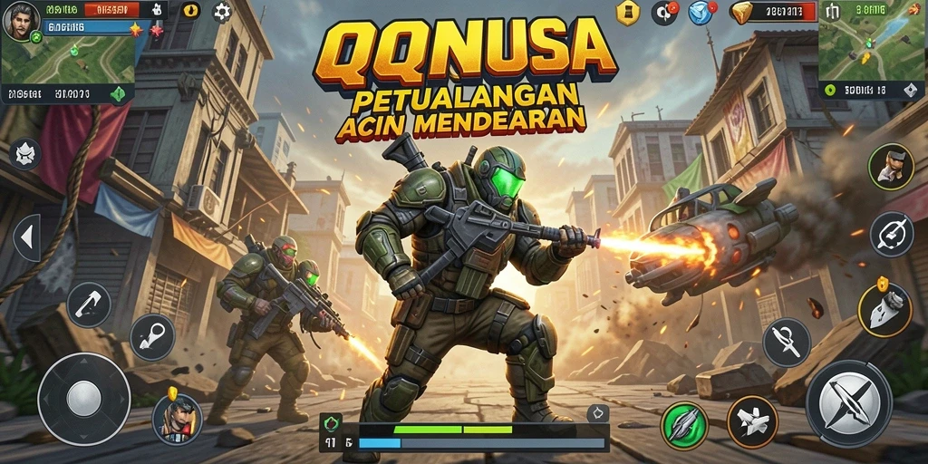 Screenshot menunjukkan pertempuran seru dalam QQNUSA dengan grafis menawan.