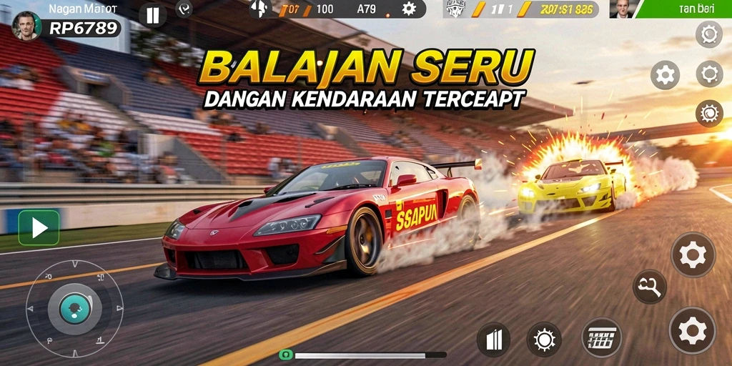 Gameplay balapan seru di RP6789 dengan kendaraan tercepat.