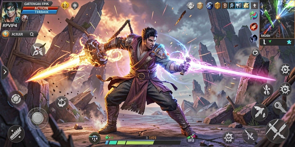 Tampilan screenshot utama RPVIP4 menampilkan pertarungan seru dengan efek visual yang menakjubkan.