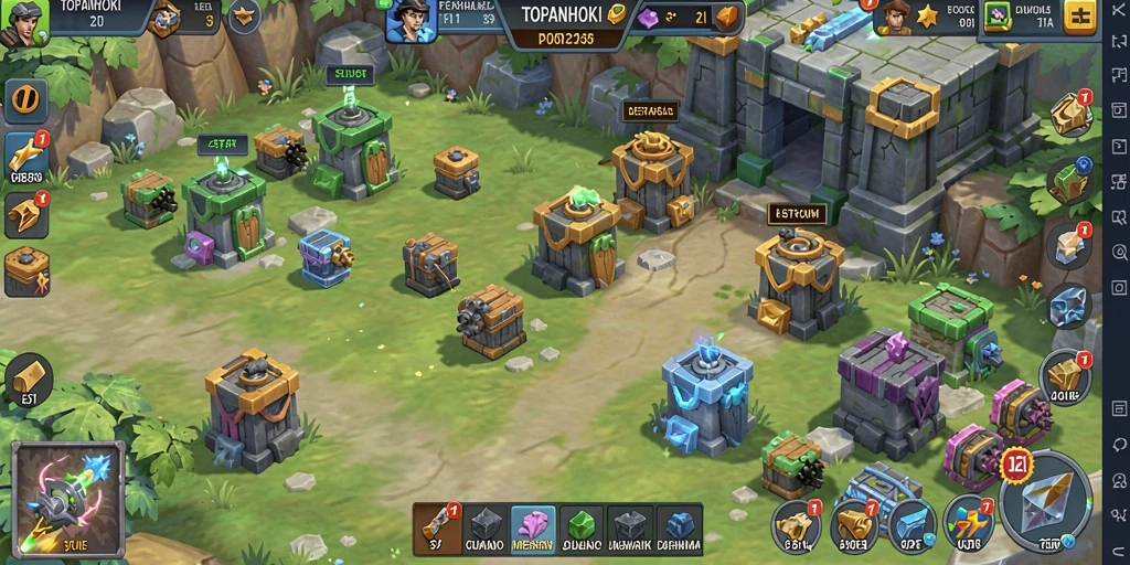 Screenshot permainan <strong>TOPANHOKI</strong> menampilkan aksi seru dalam strategi Tower Defense.