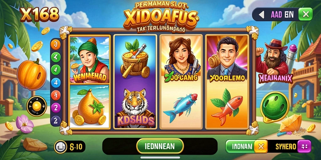 Tampilan permainan Slot X168 yang penuh warna dan menarik.
